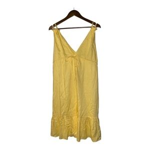 Majorelle Esther Midi Dress Canary Yellow Lined Ruffle Low Cut Tie Waist Women S